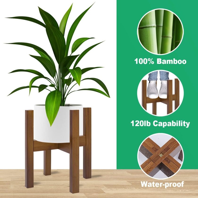 Adjustable Plant Stand Indoor,Bamboo Mid Century Modern Plants Stands, Stable Plant Holder,Fit 8 9 10 11 12 inch Pots (Pot & Plant Not Included) - Image 2