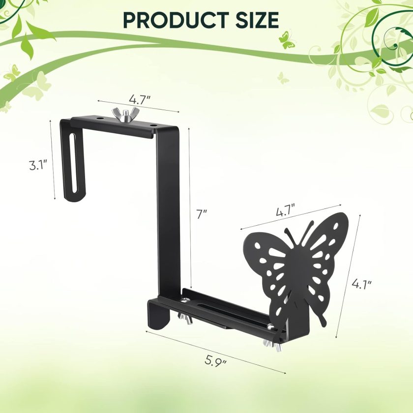 Planter Box Bracket, Adjustable Hang Window Box Holder with Butterfly, Hanging Flower Pot Stand Brackets for Outdoor Patio Garden Fence Pergola Balcony Supporting Heavy Planters-4Pack - Image 2