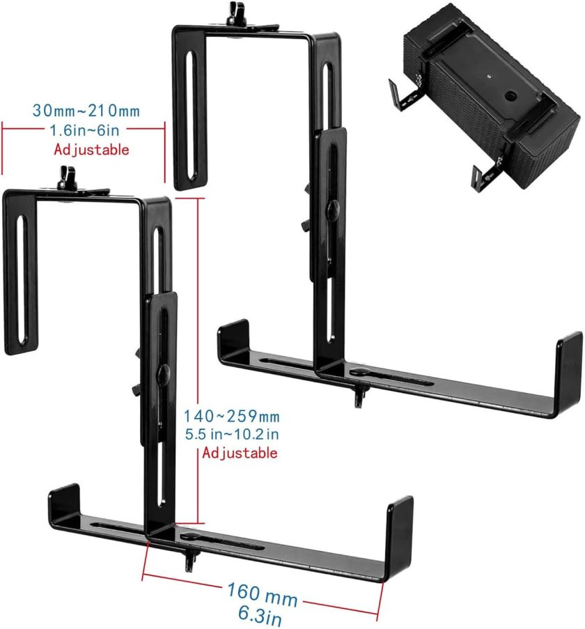 4 Pcs Window Boxes Brackets Adjustable Planter Box Bracket Heavy Duty Deck Railing Hanging Flower Stand for Windowsill Garden Fence Balcony (Black) - Image 2
