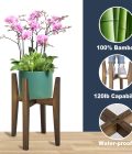 Adjustable Plant Stand, Bamboo Mid Century Modern Indoor Plants Stands, Corner Flower Holder for Living Room, Fits 8 to 12 Inches Pots, (Pot & Plant Not Included)(Walnut, 1 Pack) - Image 2