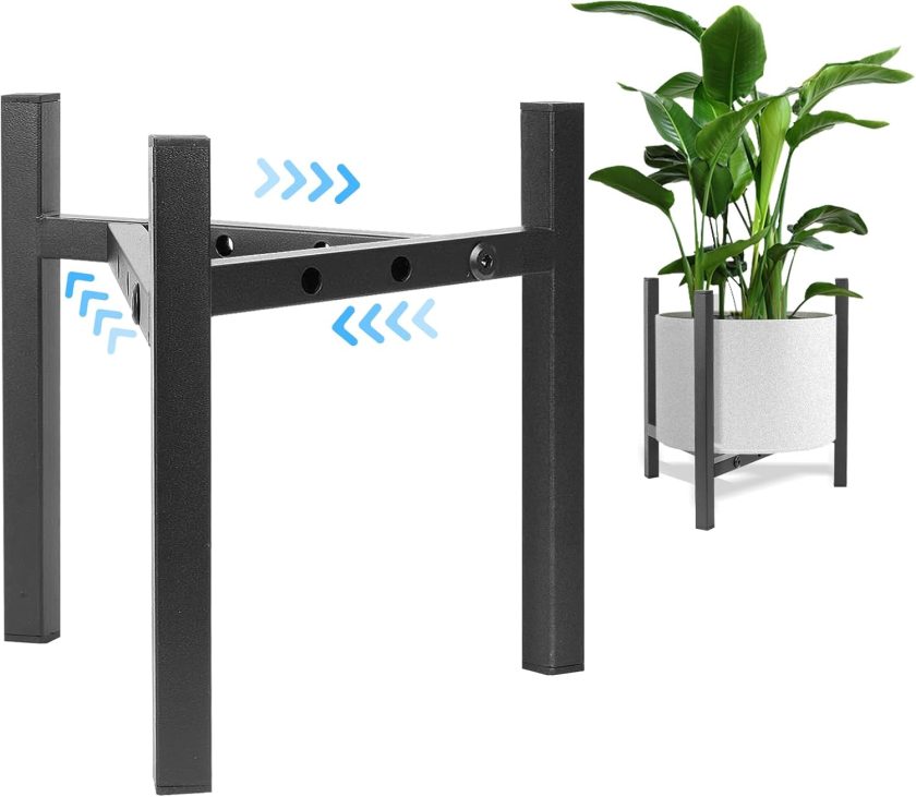 Plant Stand Indoor Adjustable, Metal Modern Plant Stands, Heavy Duty Stable Plant Pot Flower Holder Indoor Outdoor Corner, Fit 8 9 10 11 12 inch Pots, Black (Pot & Plant Not Included)