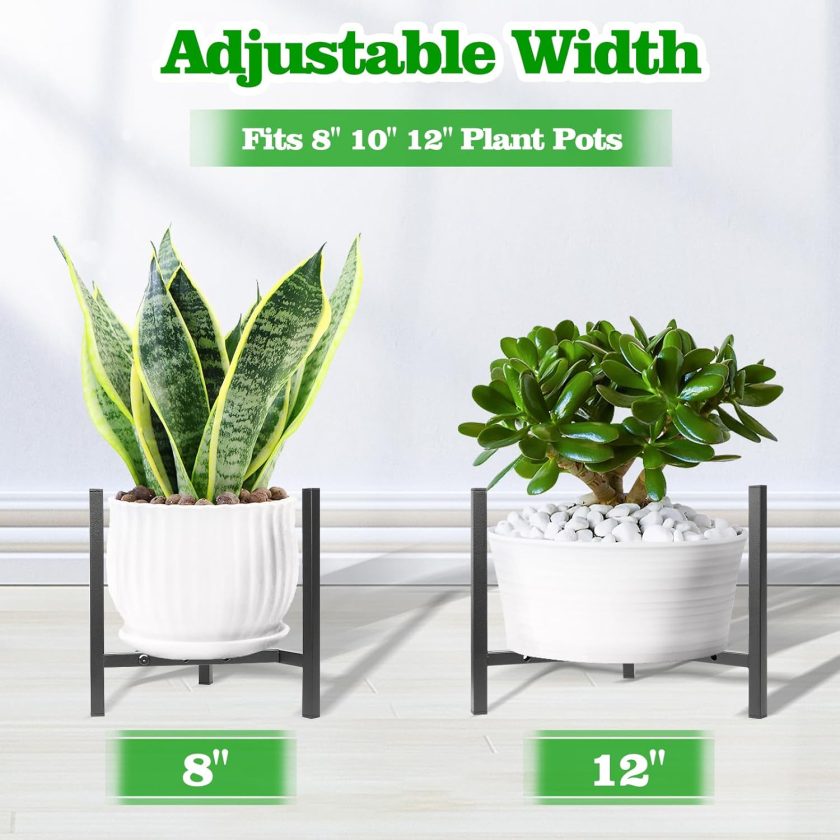 Plant Stand Indoor Adjustable, Metal Modern Plant Stands, Heavy Duty Stable Plant Pot Flower Holder Indoor Outdoor Corner, Fit 8 9 10 11 12 inch Pots, Black (Pot & Plant Not Included) - Image 2