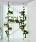 Indoor Plant Stands Spring Double Tension Pole Metal Flower Display Rack Space Saver Corner Floral Pot Storage Shelf with 12 Trays, 2 Hooks & 1 Telescopic Rod for Clothes Drying Hanger, Ivory - Image 2