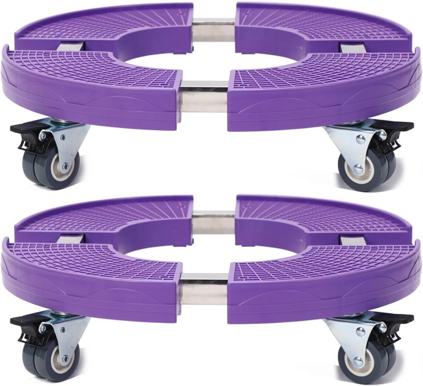2Packs Heavy Duty Purple Plant Caddy with Wheels, 15-20inch Adjustable Rolling Indoor Plant Stand with Casters, Large Outdoor Plant Dolly Cart for Plants Planter, Flowerpots, Plant Pots