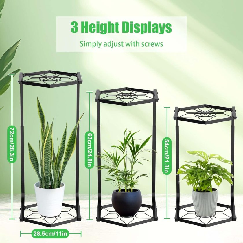 Plant Stand Indoor-2 Tier Adjustable Tall Plant Stand Flower Pot Holder Metal Plant Rack Lightweight Duty Rustproof for Garden Corner Patio Lawn Balcony Office Living Room - Image 2