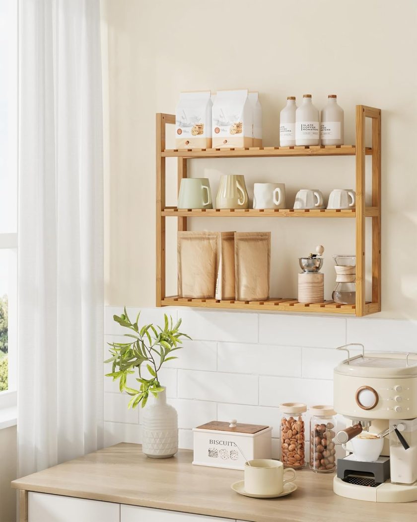 Bamboo Bathroom Shelf, 3-Tier Adjustable Plants Rack, Wall-Mounted or Stand, in the Living Room, Balcony, Kitchen, 5.9 x 23.6 x 21.3 Inches, Natural - Image 2
