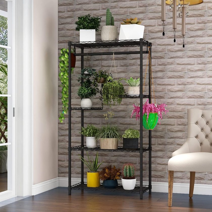 5-Tier Indoor Outdoor Plant Stand - Large Flower Pot Holder, Adjustable for Bedroom, Living Room, Balcony, Garden - Black - Image 2