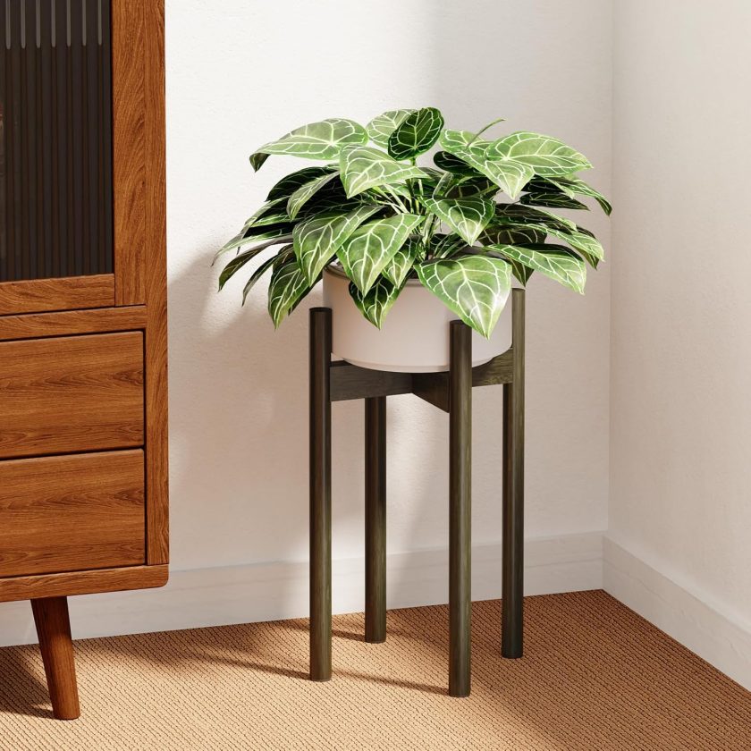 Adjustable Plant Stand Indoor, Bamboo Plant Holder 8 to 12 Inches, Small Tall Planter Stand for Indoor Plants, Single Floor Plant Stand for Living Room Balcony Bedroom, Tea Brown - Image 2