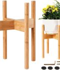 Plant Stand for Indoor - Adjustable Sideways to fit 8 10 or 12 Inch-wide Medium-Large Planter Pots of Live and Fake Floor Plants [Leg14-inch Tall] - Bamboo Wood