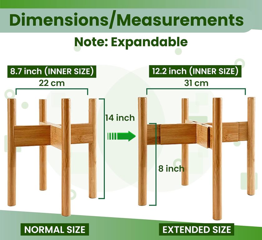 Plant Stand for Indoor - Adjustable Sideways to fit 8 10 or 12 Inch-wide Medium-Large Planter Pots of Live and Fake Floor Plants [Leg14-inch Tall] - Bamboo Wood - Image 2