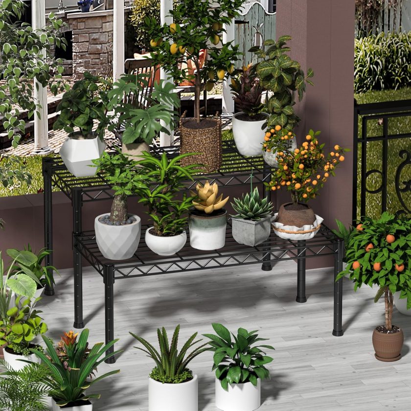 2 Tier Ladder Potted Multiple Plants for Indoor and Outdoor Plant Stands, Adjustable Shelves and Multifunctional Plant Racks suitable for living room balconies and gardens,(Black) - Image 2